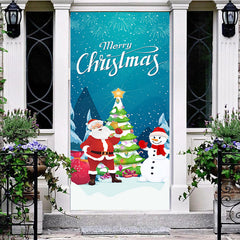 Aperturee - Aperturee Blue Star Night Snowman Merry Christmas Door Cover