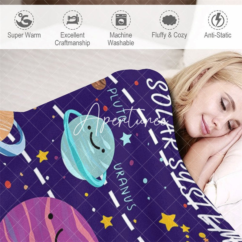 Aperturee - Aperturee Blue Starry Galaxy Solar System Custom Name Blanket