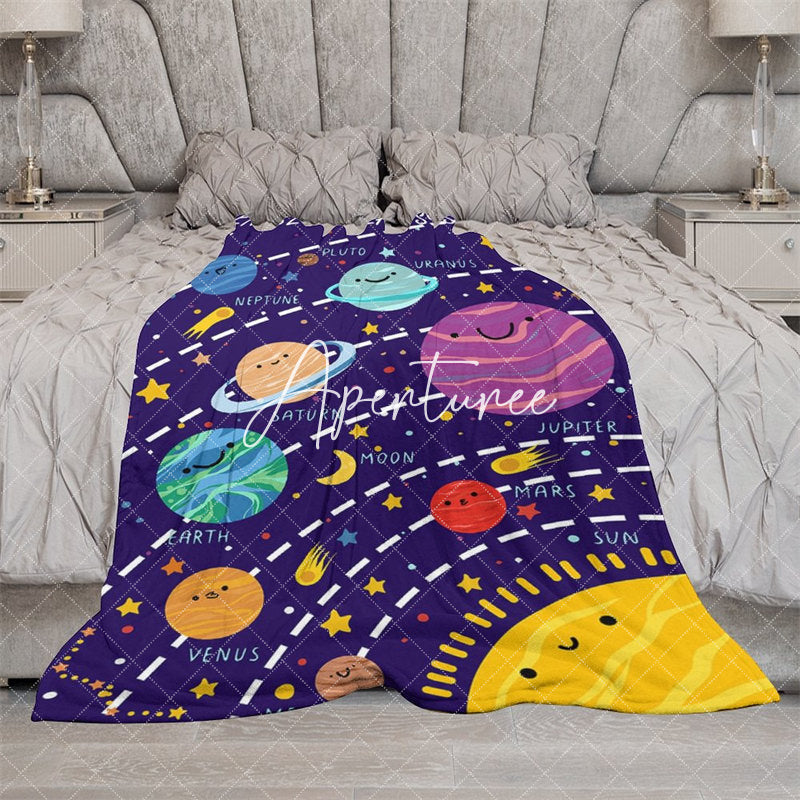 Aperturee - Aperturee Blue Starry Galaxy Solar System Custom Name Blanket