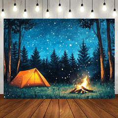 Aperturee - Aperturee Blue Starry Night Forest Camping Birthday Backdrop