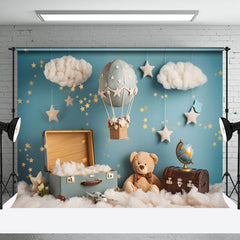 Aperturee - Aperturee Blue Starry Night Luggage Bear Cake Smash Backdrop