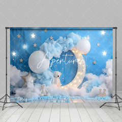 Aperturee - Aperturee Blue Starry Night Moon Bear Cake Smash Backdrop