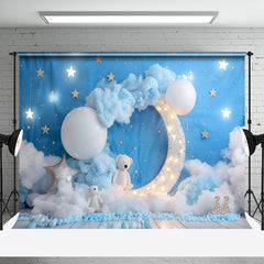 Aperturee - Aperturee Blue Starry Night Moon Bear Cake Smash Backdrop