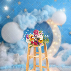 Aperturee - Aperturee Blue Starry Night Moon Bear Cake Smash Backdrop