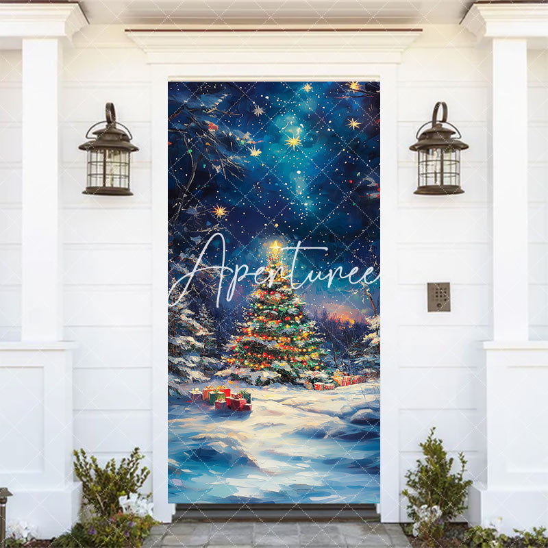 Aperturee - Aperturee Blue Starry Night Xmas Tree Christmas Door Cover