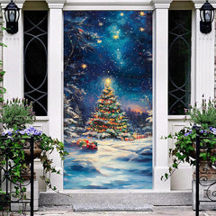 Aperturee - Aperturee Blue Starry Night Xmas Tree Christmas Door Cover