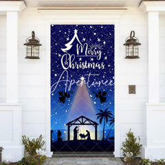 Aperturee - Aperturee Blue Starry Sky Nativity Merry Christmas Door Cover