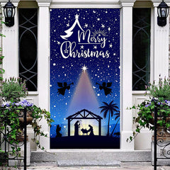 Aperturee - Aperturee Blue Starry Sky Nativity Merry Christmas Door Cover