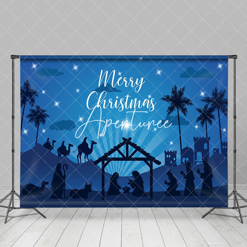 Aperturee - Aperturee Blue Starry Sky Night Nativity Christmas Backdrop