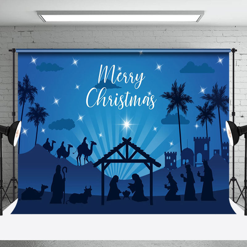 Aperturee - Aperturee Blue Starry Sky Night Nativity Christmas Backdrop