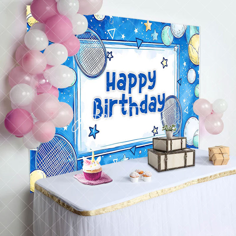 Aperturee - Aperturee Blue Starry Tennis Sports Happy Birthday Backdrop