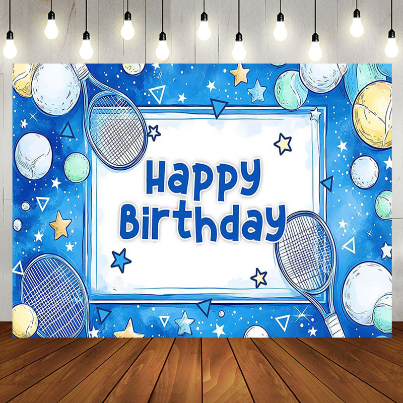 Aperturee - Aperturee Blue Starry Tennis Sports Happy Birthday Backdrop