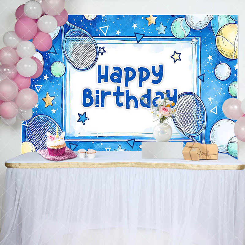 Aperturee - Aperturee Blue Starry Tennis Sports Happy Birthday Backdrop