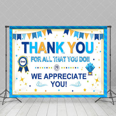 Aperturee - Aperturee Blue Stripe White Metal We Appreciate You Backdrop