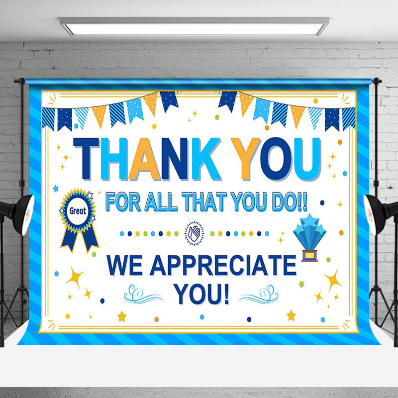 Aperturee - Aperturee Blue Stripe White Metal We Appreciate You Backdrop