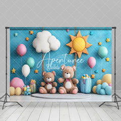 Aperturee - Aperturee Blue Sun Cloud Balloon Teddy Bear Cake Smash Backdrop