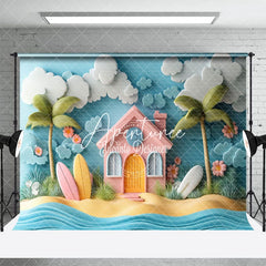 Aperturee - Aperturee Blue Surfboard Cartoon Summer Cake Smash Backdrop