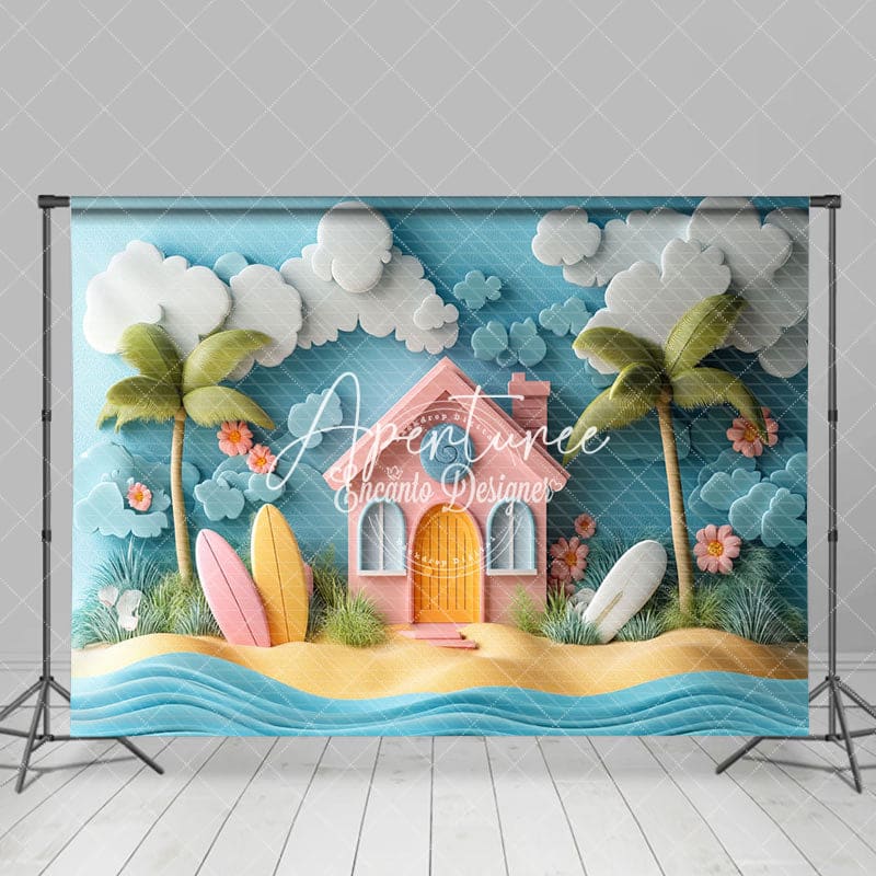 Aperturee - Aperturee Blue Surfboard Cartoon Summer Cake Smash Backdrop