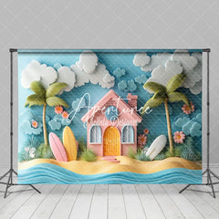 Aperturee - Aperturee Blue Surfboard Cartoon Summer Cake Smash Backdrop