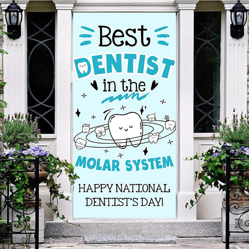 Aperturee - Aperturee Blue Tooth Happy National Dentists Day Door Cover