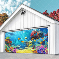 Aperturee - Aperturee Blue Undersea Fish Coral Birthday Garage Door Banner