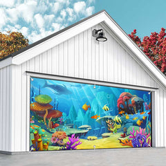 Aperturee - Aperturee Blue Undersea Fish Coral Birthday Garage Door Banner