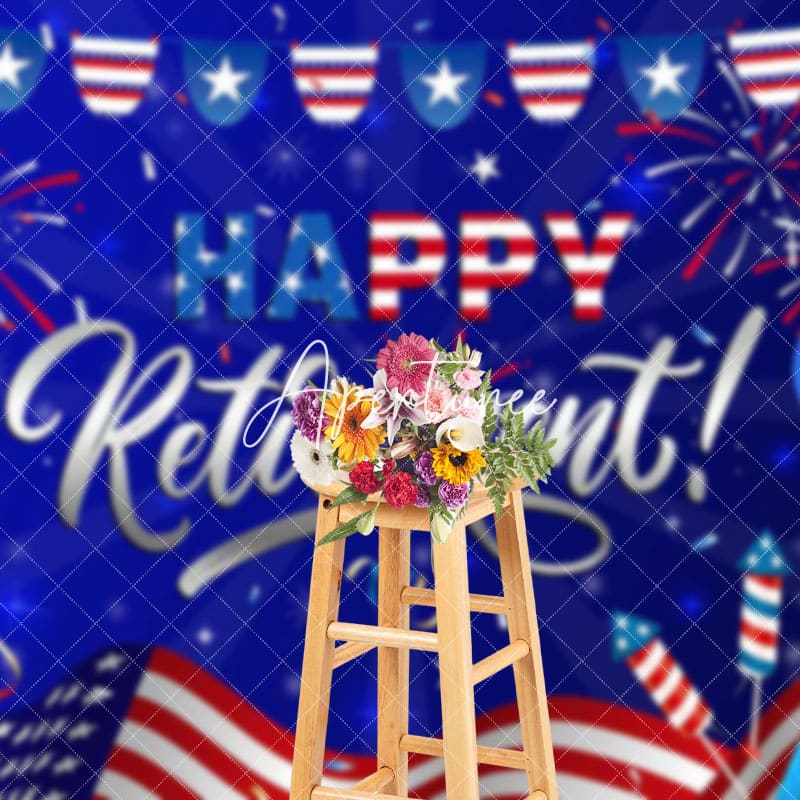 Aperturee - Aperturee Blue Usa Flag Balloons Happy Retirement Backdrop