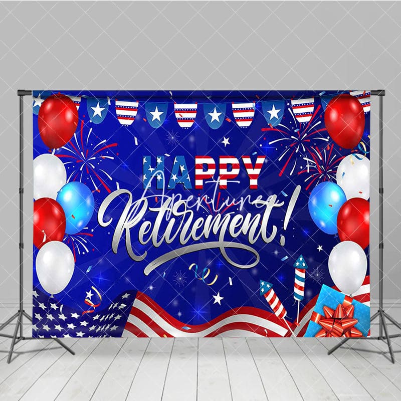 Aperturee - Aperturee Blue Usa Flag Balloons Happy Retirement Backdrop