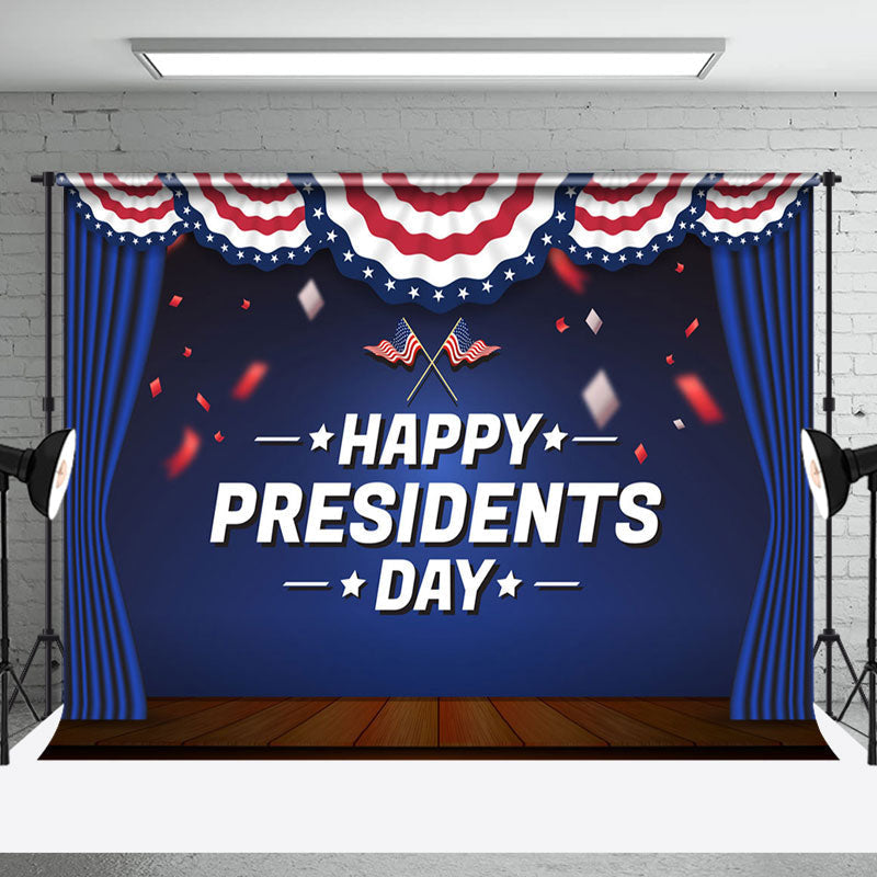 Aperturee - Aperturee Blue Usa Flag Stage Curtain Presidents Day Backdrop