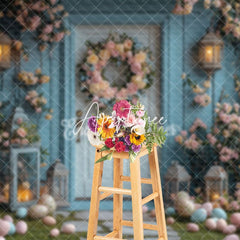 Aperturee - Aperturee Blue Vine Flowers Eggs Door Easter Photo Backdrop