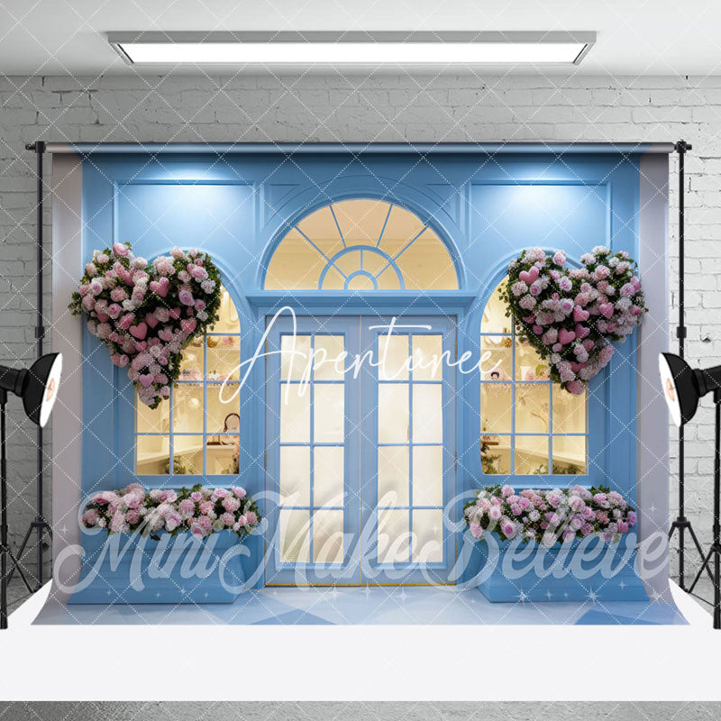 Aperturee - Aperturee Blue Vintage Room Valentines Floral Room Set Backdrop