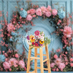 Aperturee - Aperturee Blue Vintage Wall Arch Floral Wedding Photo Backdrop