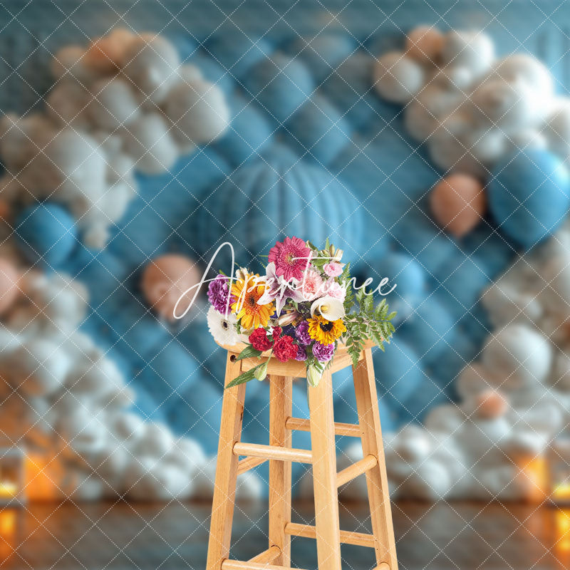 Aperturee - Aperturee Blue Vintage Wall Hot Air Balloon Cake Smash Backdrop