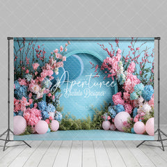 Aperturee - Aperturee Blue Wall Balloons Floral Wedding Photo Backdrop