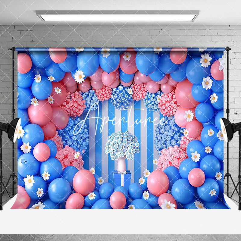 Aperturee - Aperturee Blue Wall Balloons Valentines Day Room Set Backdrop