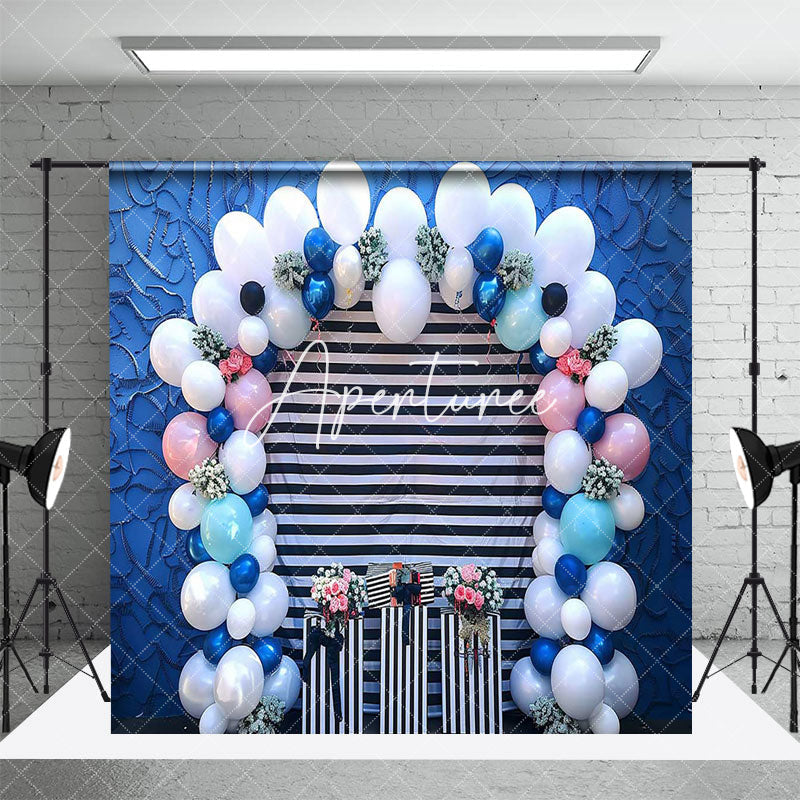 Aperturee - Aperturee Blue Wall Balloons Valentines Day Room Set Backdrop