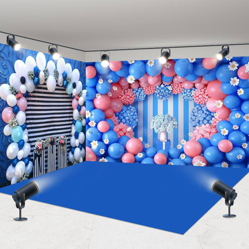 Aperturee - Aperturee Blue Wall Balloons Valentines Day Room Set Backdrop