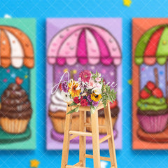 Aperturee - Aperturee Blue Wall Candyland Cupcake Dessert Party Backdrop