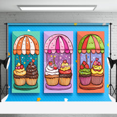 Aperturee - Aperturee Blue Wall Candyland Cupcake Dessert Party Backdrop