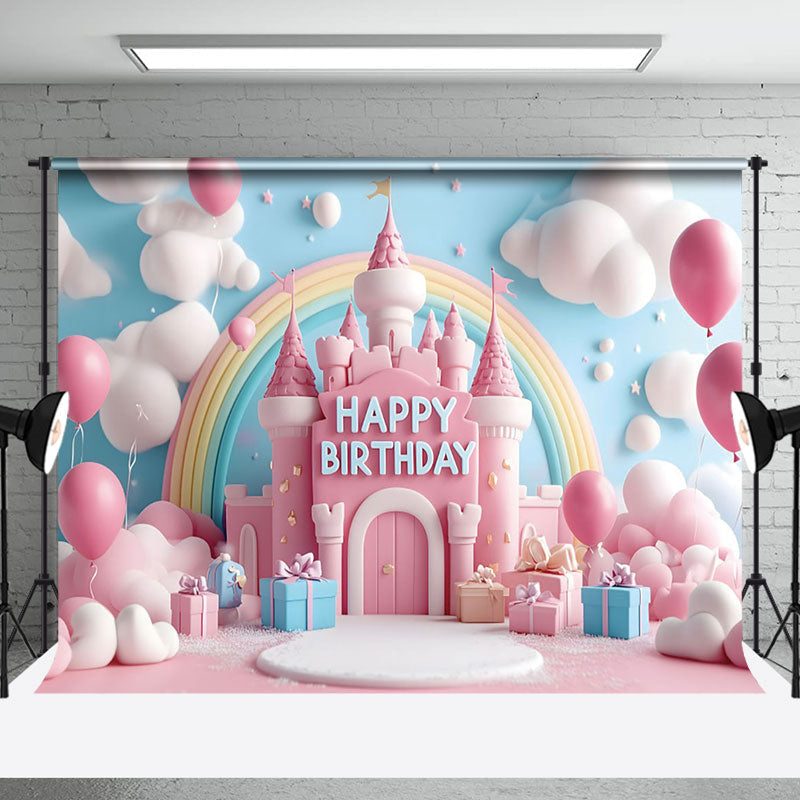 Aperturee - Aperturee Blue Wall Cloud Castle Rainbow Cake Smash Backdrop