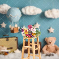 Aperturee - Aperturee Blue Wall Cloud Stars Teddy Bear Cake Smash Backdrop