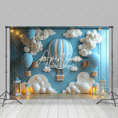 Aperturee - Aperturee Blue Wall Clouds Hot Air Balloon Cake Smash Backdrop