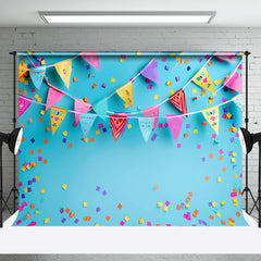 Aperturee - Aperturee Blue Wall Colorful Flag Confetti Cake Smash Backdrop