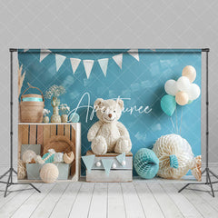 Aperturee - Aperturee Blue Wall Paper Ball Balloon Bear Cake Smash Backdrop