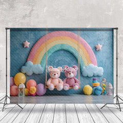 Aperturee - Aperturee Blue Wall Rainbow Bears Swing Cake Smash Backdrop