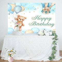 Aperturee - Aperturee Blue Watercolor Bear Balloons Kids Birthday Backdrop