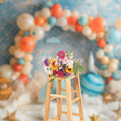 Aperturee - Aperturee Blue White Arch Balloons Galaxy Cake Smash Backdrop