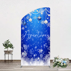 Aperturee - Aperturee Blue White Bokeh Snowy Bells Christmas Arch Backdrop