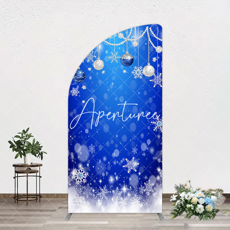 Aperturee - Aperturee Blue White Bokeh Snowy Bells Christmas Arch Backdrop