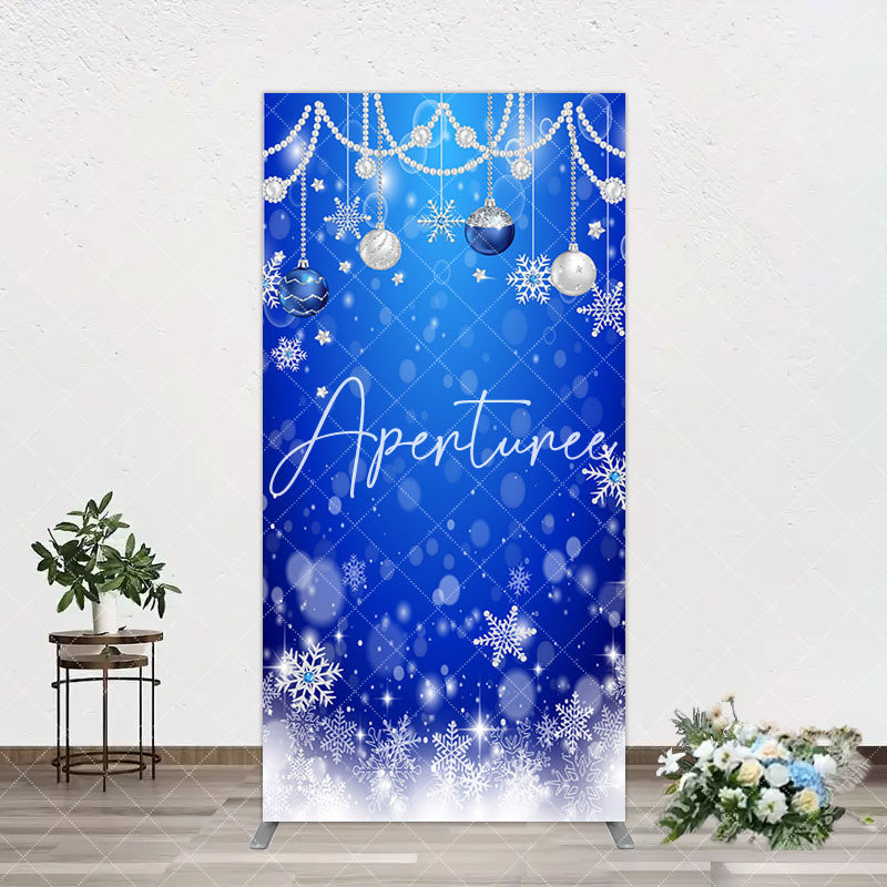 Aperturee - Aperturee Blue White Bokeh Snowy Bells Christmas Arch Backdrop